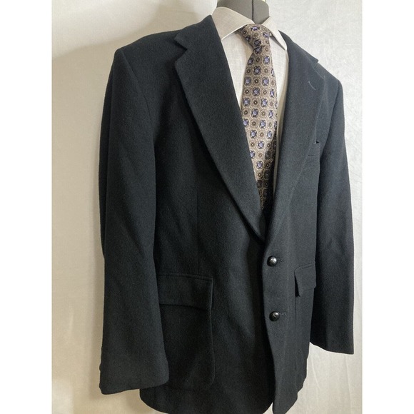 Hunt Valley Mens Sport Coat Blazer Suit Jacket 46R 50" Black Camel Hair Wool USA - Picture 3 of 13